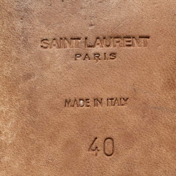 Pre Owned Saint Laurent Black Leather Tribute Flat Slides Size 40