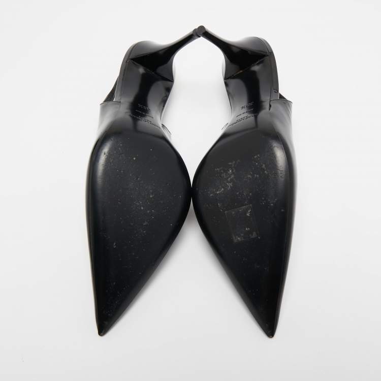 Pre Owned Saint Laurent Black Patent Leather Slingback Pumps Size 38.5   