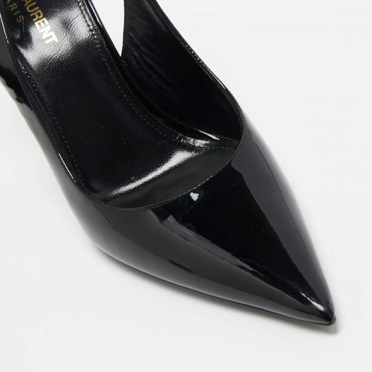 Pre Owned Saint Laurent Black Patent Leather Slingback Pumps Size 38.5   