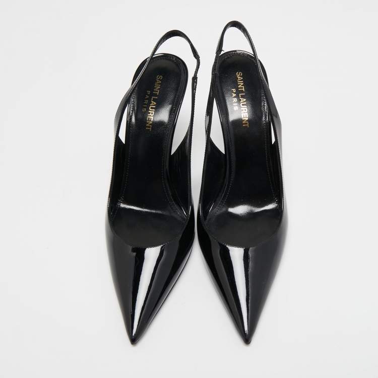 Pre Owned Saint Laurent Black Patent Leather Slingback Pumps Size 38.5   