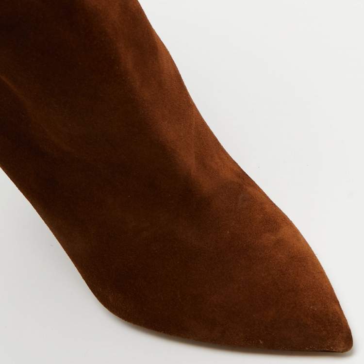 Pre Owned Saint Laurent Paris Brown Suede Babies Knee Length Boots Size 38