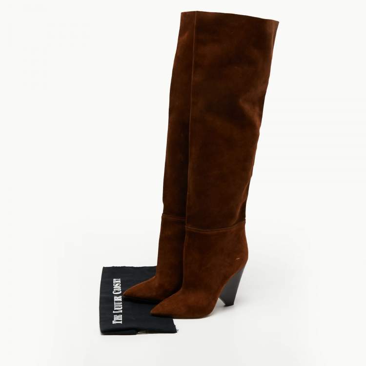 Pre Owned Saint Laurent Paris Brown Suede Babies Knee Length Boots Size 38