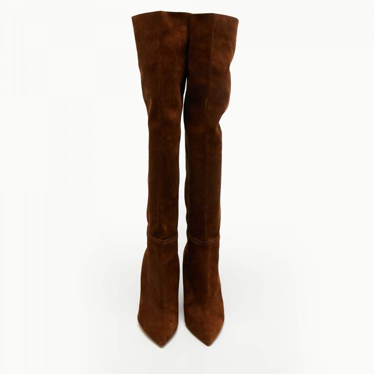 Pre Owned Saint Laurent Paris Brown Suede Babies Knee Length Boots Size 38