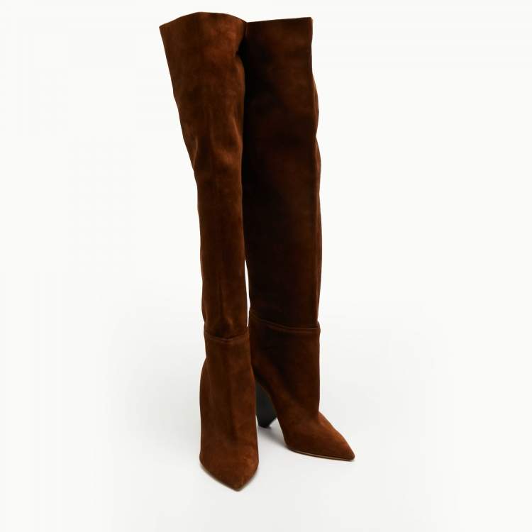 Pre Owned Saint Laurent Paris Brown Suede Babies Knee Length Boots Size 38