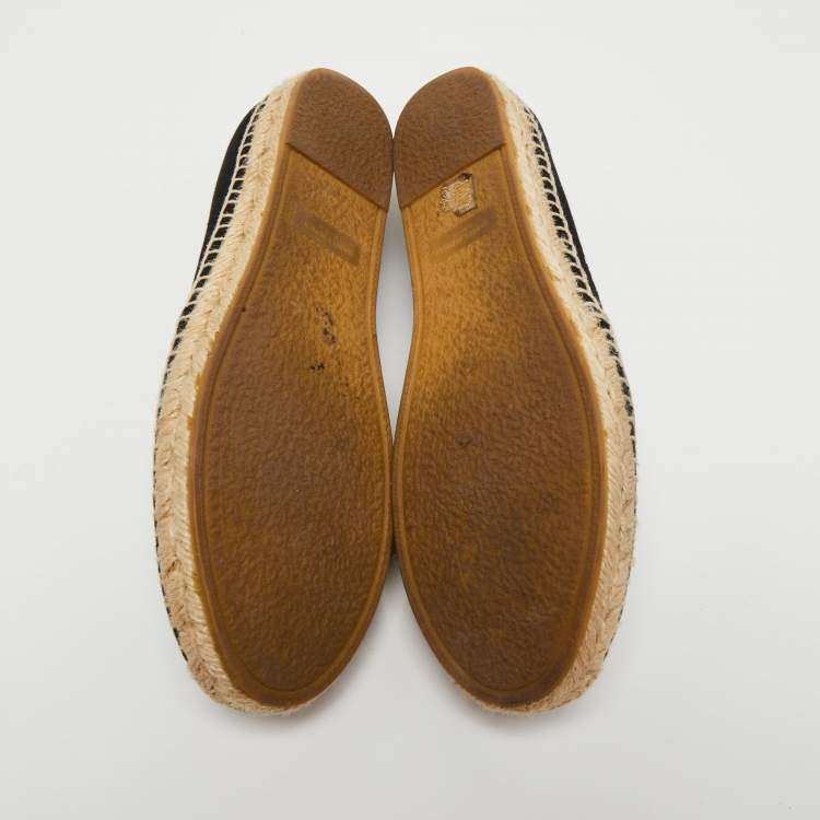 Pre Owned Saint Laurent Black Canvas Embroidered Logo Espadrille Flats Size 39