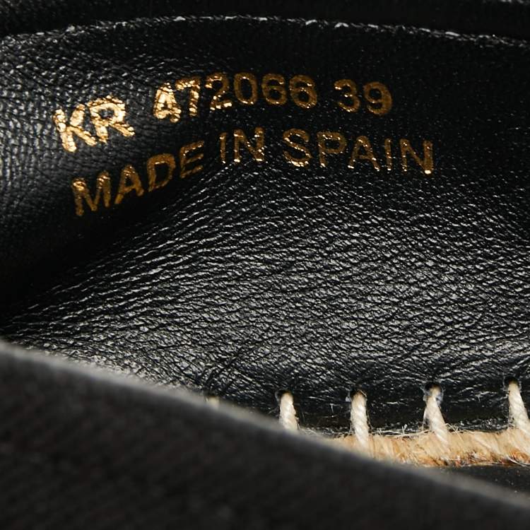 Pre Owned Saint Laurent Black Canvas Embroidered Logo Espadrille Flats Size 39