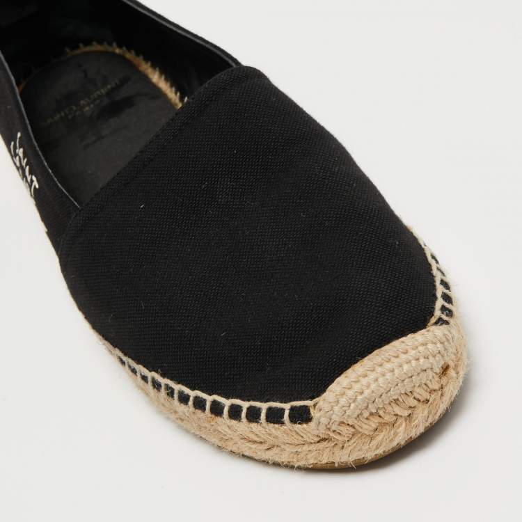Pre Owned Saint Laurent Black Canvas Embroidered Logo Espadrille Flats Size 39
