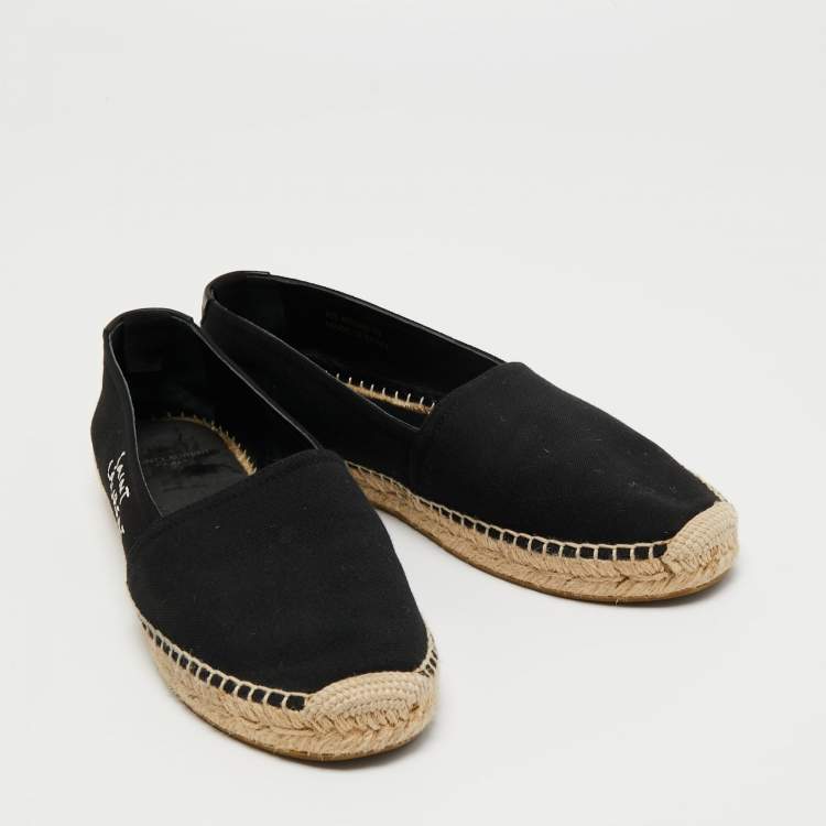 Pre Owned Saint Laurent Black Canvas Embroidered Logo Espadrille Flats Size 39
