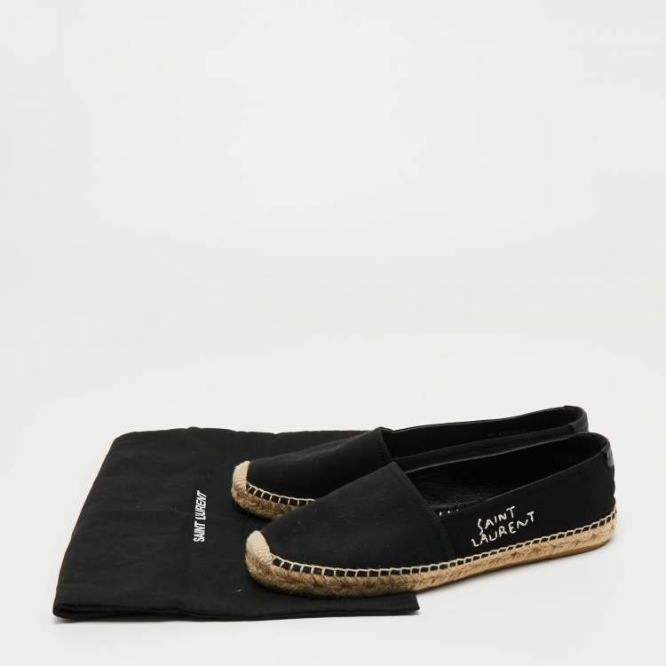 Pre Owned Saint Laurent Black Canvas Embroidered Logo Espadrille Flats Size 39