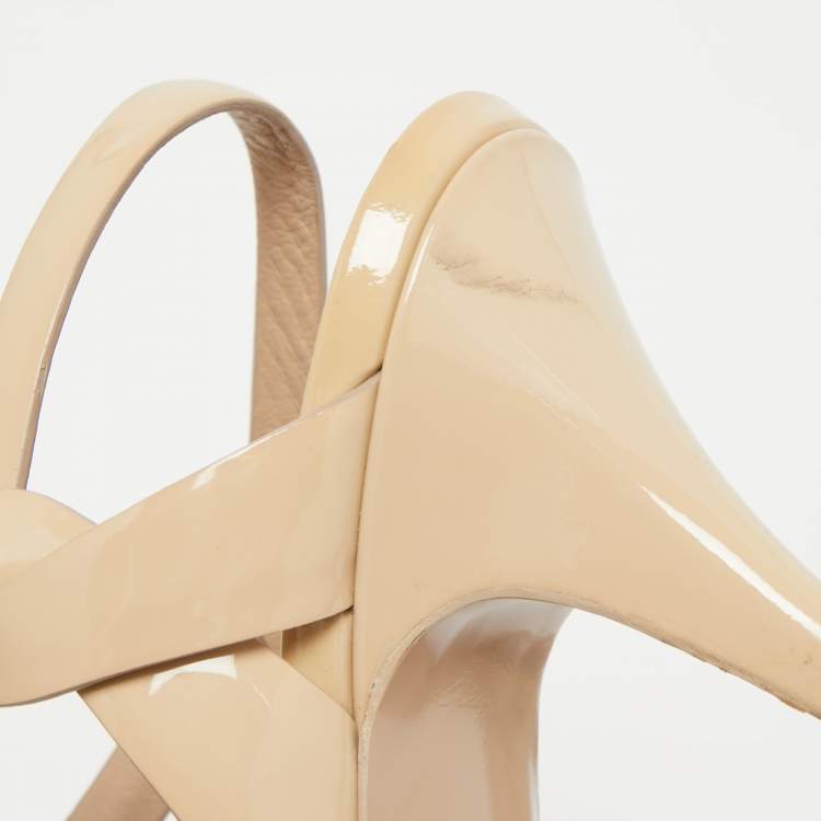Pre Owned Saint Laurent Beige Patent Leather Tribute Sandals Size 40