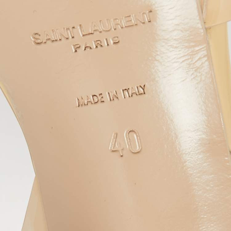 Pre Owned Saint Laurent Beige Patent Leather Tribute Sandals Size 40
