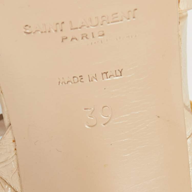 Pre Owned Saint Laurent Paris Cream Croc Embossed Leather Tribute  Sandals Size 39