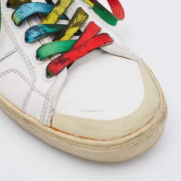 Pre Owned Saint Laurent White Leather Distressed Court Classic Surf Sneakers Size 37.5
