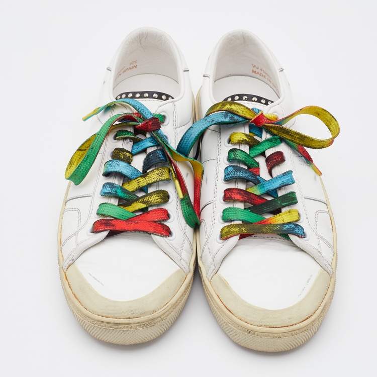 Pre Owned Saint Laurent White Leather Distressed Court Classic Surf Sneakers Size 37.5