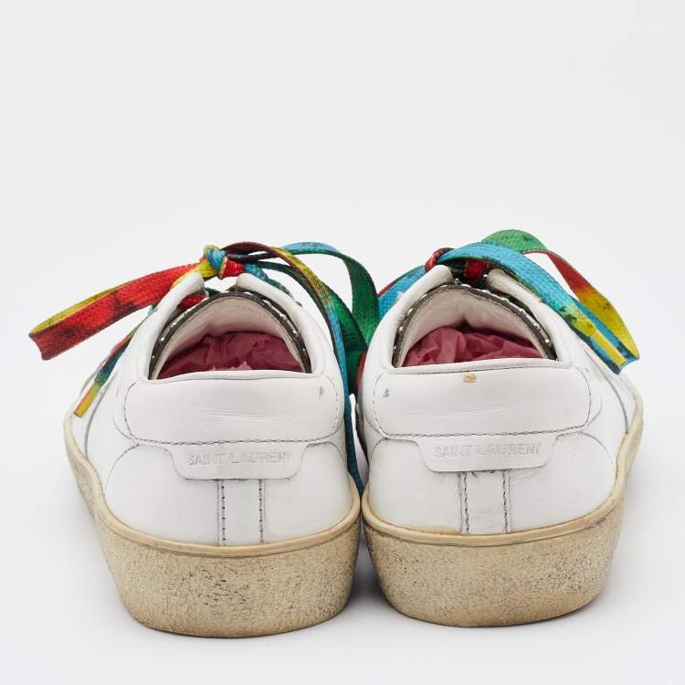 Pre Owned Saint Laurent White Leather Distressed Court Classic Surf Sneakers Size 37.5