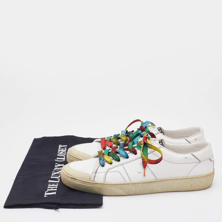 Pre Owned Saint Laurent White Leather Distressed Court Classic Surf Sneakers Size 37.5