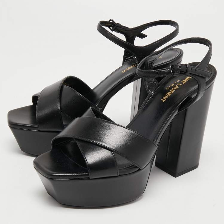 Pre Owned Saint Laurent Black Leather Farrah Sandals Size 38