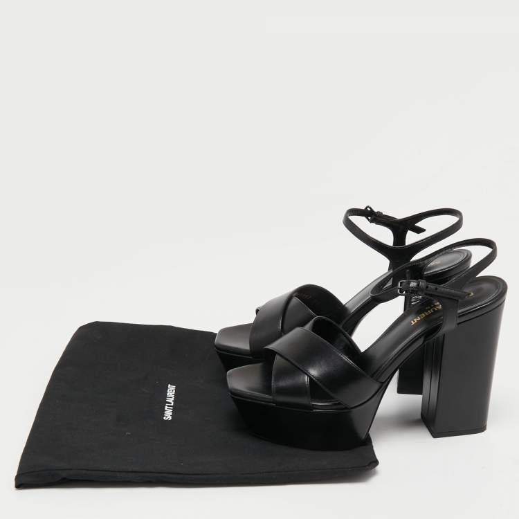 Pre Owned Saint Laurent Black Leather Farrah Sandals Size 38