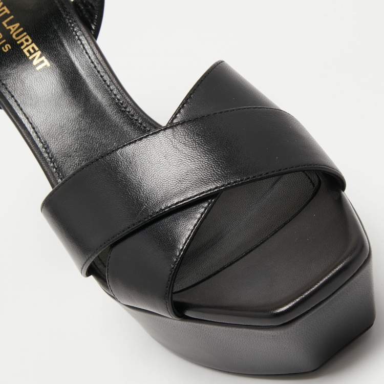 Pre Owned Saint Laurent Black Leather Farrah Sandals Size 38