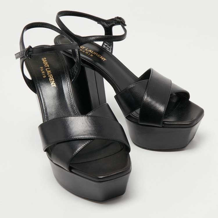 Pre Owned Saint Laurent Black Leather Farrah Sandals Size 38
