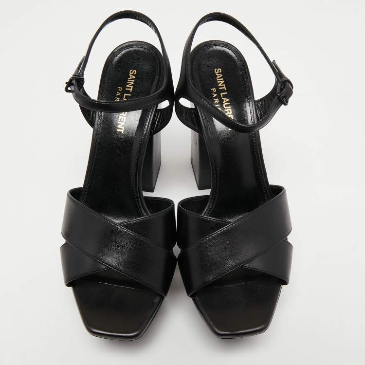 Pre Owned Saint Laurent Black Leather Farrah Sandals Size 38