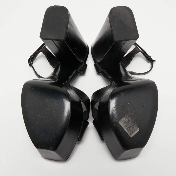 Pre Owned Saint Laurent Black Leather Farrah Sandals Size 38