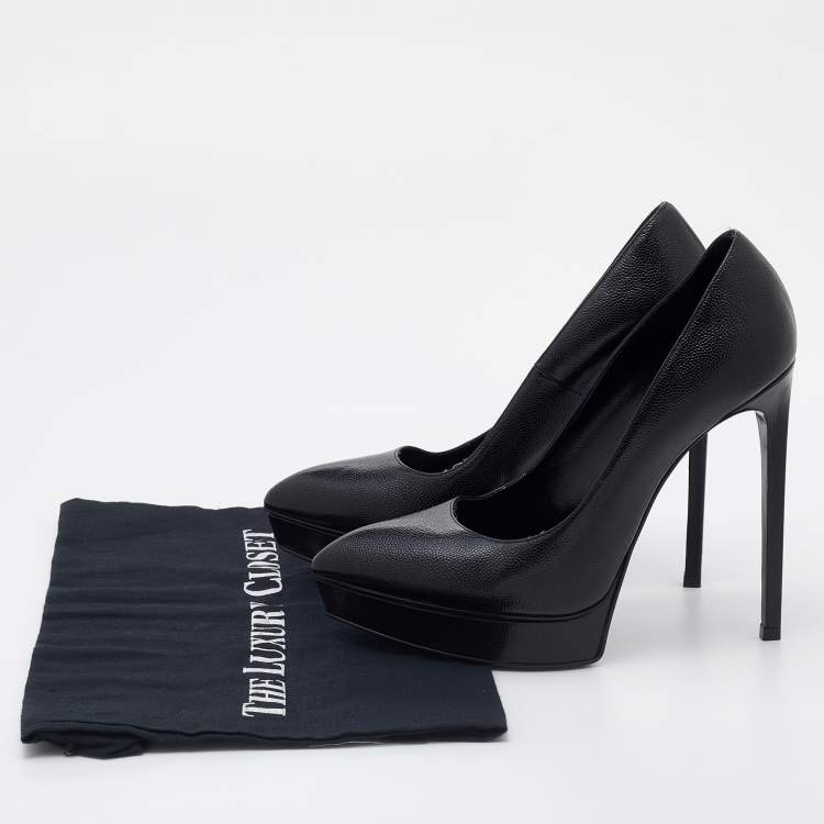 مملوكة مسبقًا Saint Laurent Black Leather Janis Pointed Toe Pumps Size 38