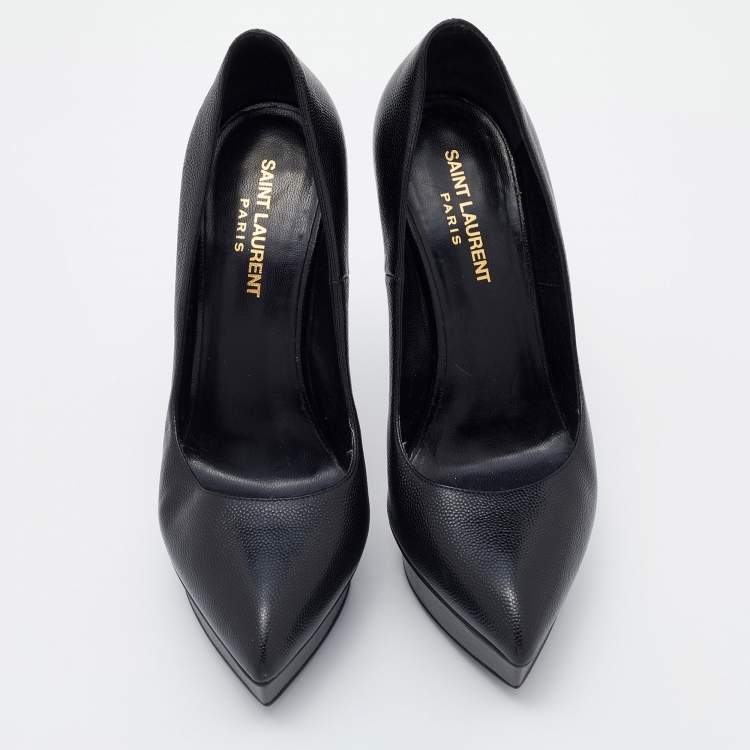 مملوكة مسبقًا Saint Laurent Black Leather Janis Pointed Toe Pumps Size 38