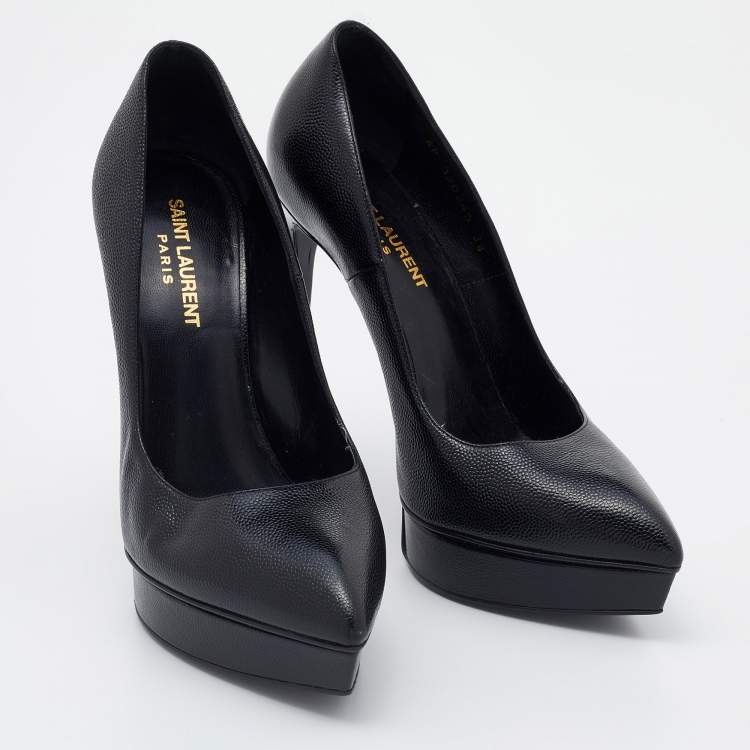 مملوكة مسبقًا Saint Laurent Black Leather Janis Pointed Toe Pumps Size 38