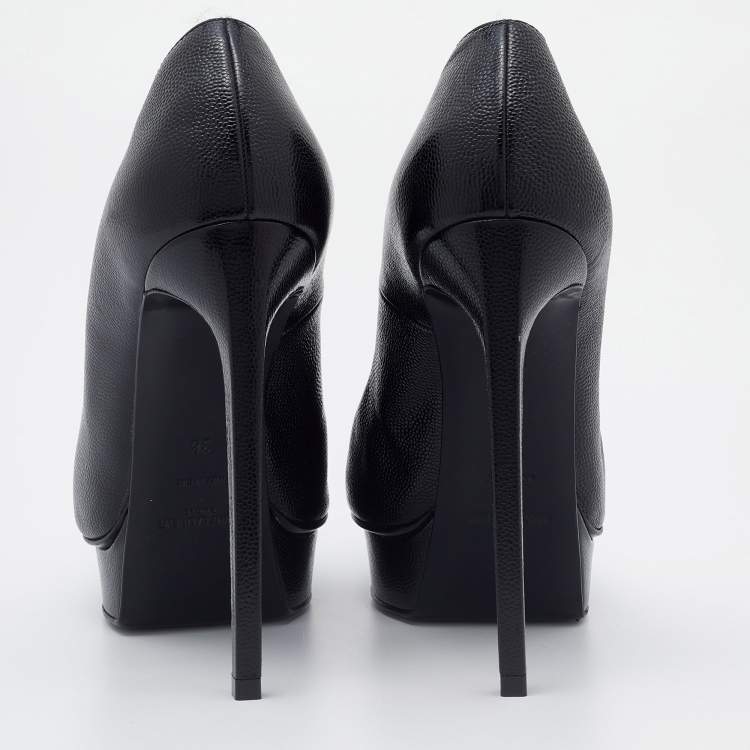 مملوكة مسبقًا Saint Laurent Black Leather Janis Pointed Toe Pumps Size 38