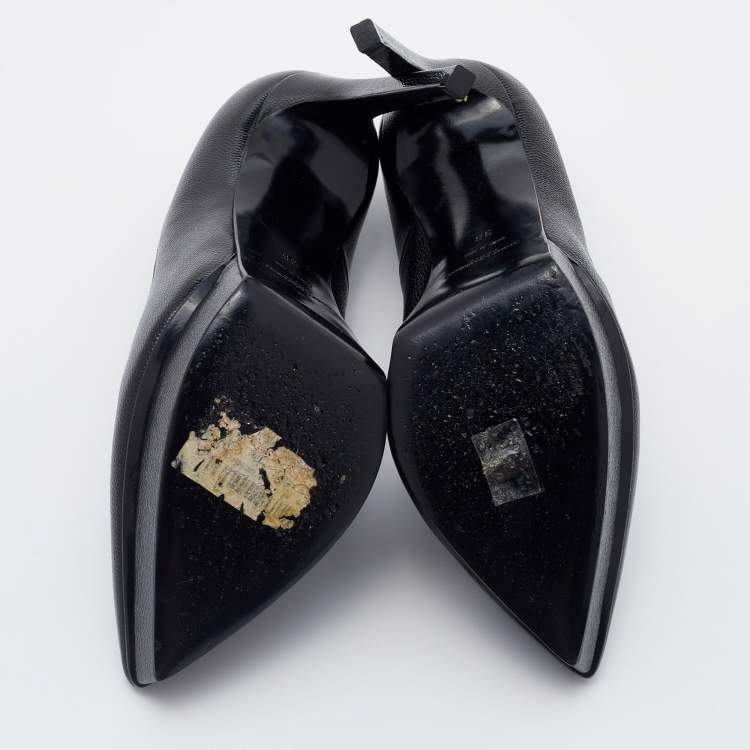 مملوكة مسبقًا Saint Laurent Black Leather Janis Pointed Toe Pumps Size 38