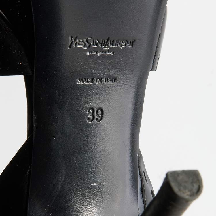 مملوكة مسبقًا Saint Laurent Black Patent Leather Tribute Sandals Size 39