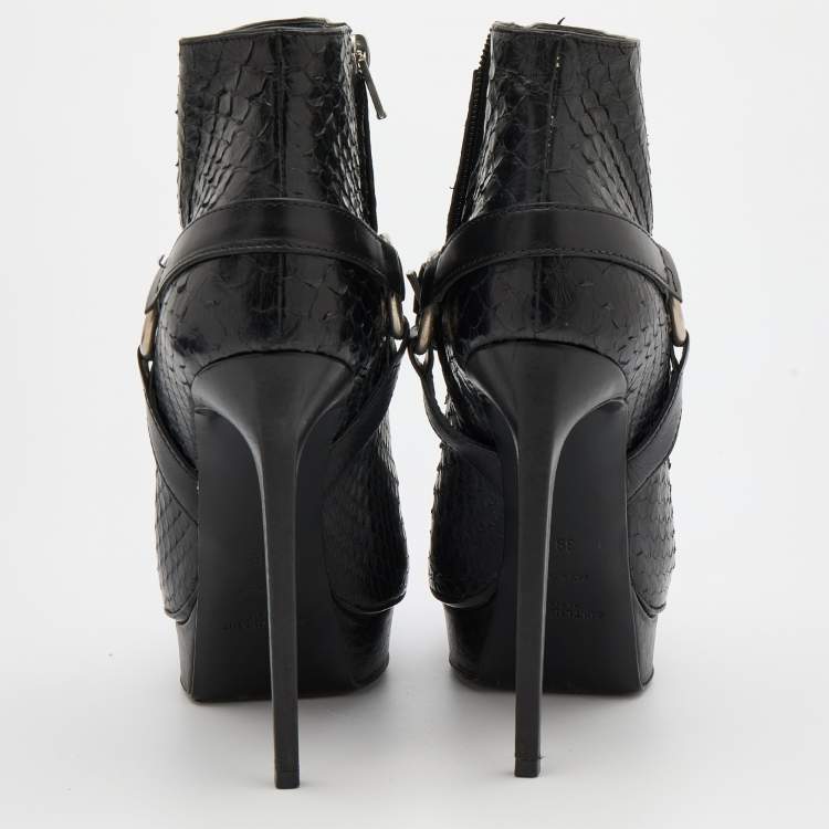 Pre Owned Saint Laurent Black Python Janis Ankle Length Boots Size 39