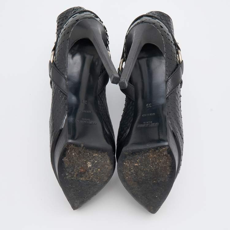 Pre Owned Saint Laurent Black Python Janis Ankle Length Boots Size 39