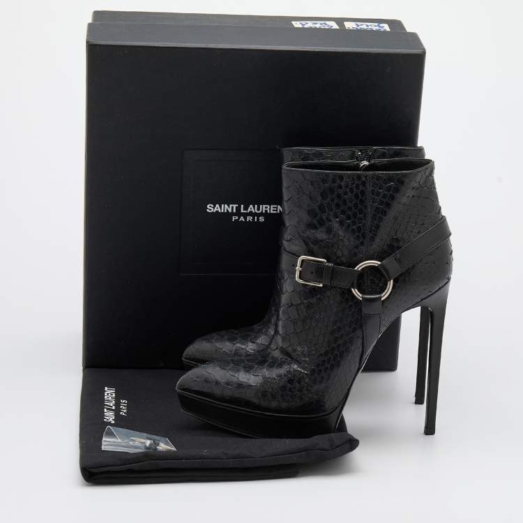 Pre Owned Saint Laurent Black Python Janis Ankle Length Boots Size 39