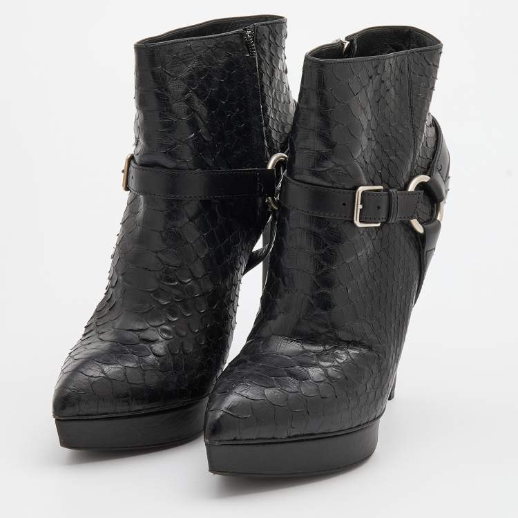 Pre Owned Saint Laurent Black Python Janis Ankle Length Boots Size 39