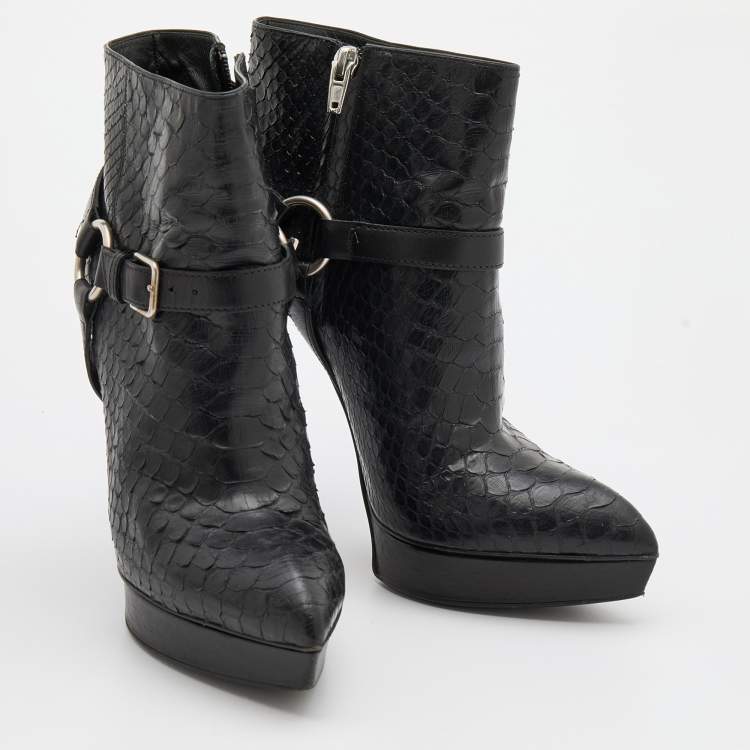 Pre Owned Saint Laurent Black Python Janis Ankle Length Boots Size 39