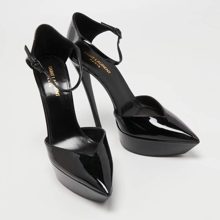 Pre Owned Saint Laurent Black Patent Leather Betty Ankle Strap Pumps Size 39