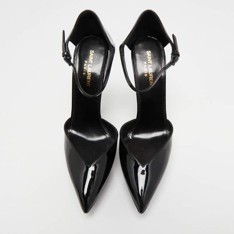 Pre Owned Saint Laurent Black Patent Leather Betty Ankle Strap Pumps Size 39