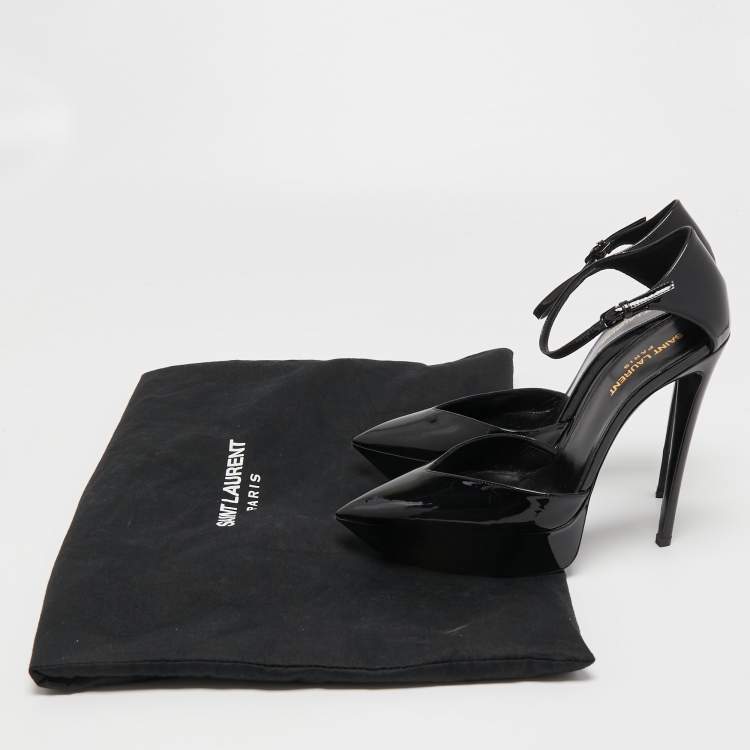 Pre Owned Saint Laurent Black Patent Leather Betty Ankle Strap Pumps Size 39