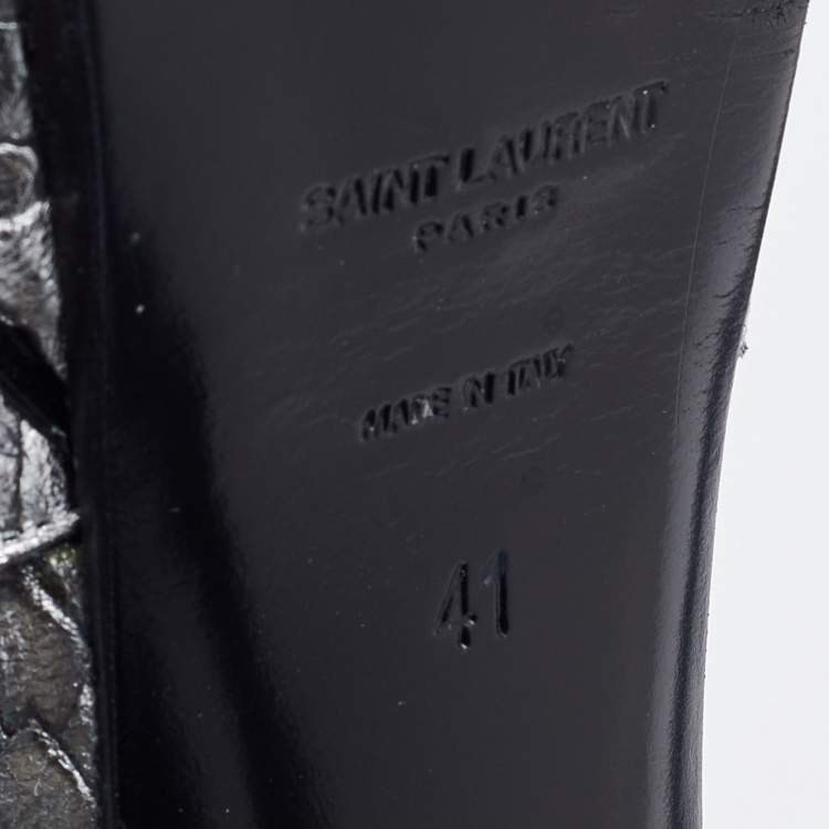Pre Owned Saint Laurent Silver Python Embossed Leather Tribute Sandals Size 41