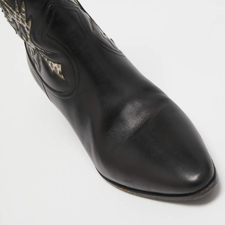 Pre Owned Saint Laurent Black Leather Ayers Ankle Boots Size 36