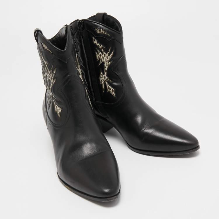 Pre Owned Saint Laurent Black Leather Ayers Ankle Boots Size 36