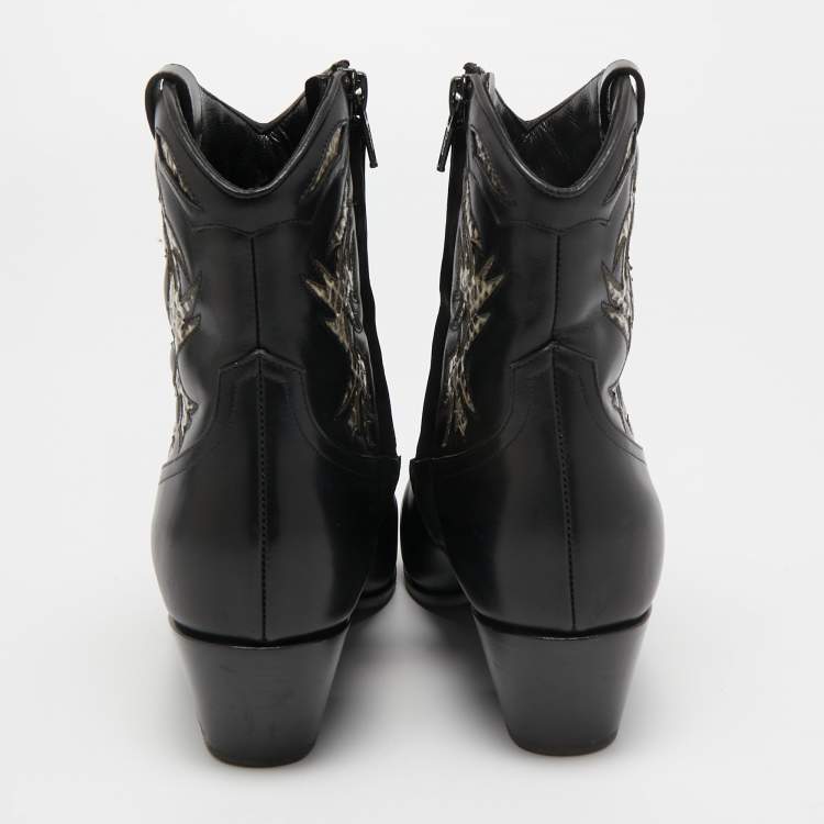 Pre Owned Saint Laurent Black Leather Ayers Ankle Boots Size 36