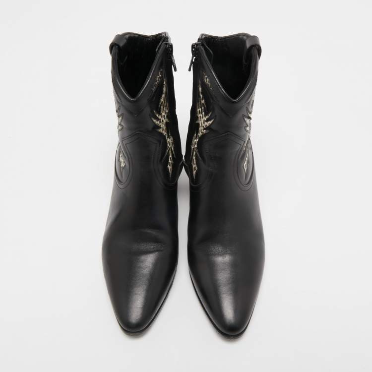 Pre Owned Saint Laurent Black Leather Ayers Ankle Boots Size 36