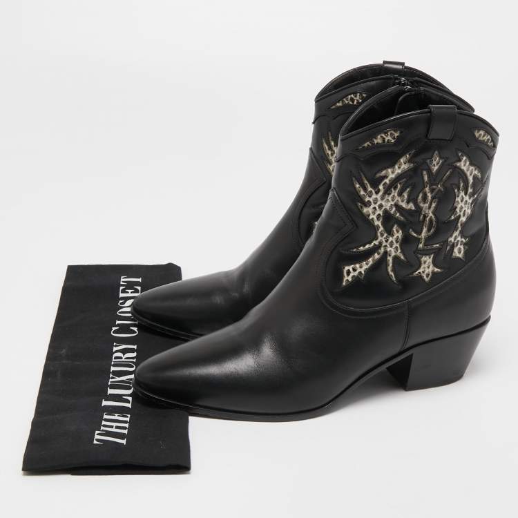 Pre Owned Saint Laurent Black Leather Ayers Ankle Boots Size 36