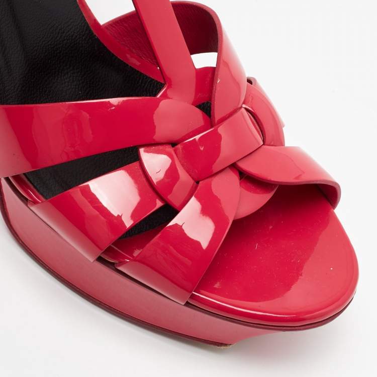 Pre Owned Saint Laurent Pink Patent Leather Tribute Sandals Size 39