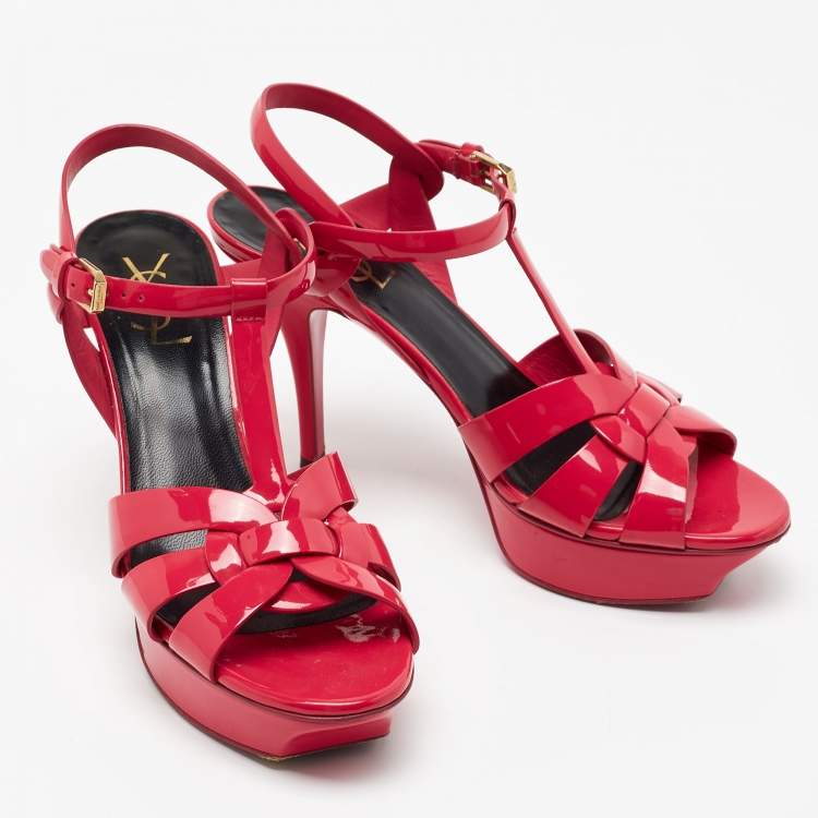 Pre Owned Saint Laurent Pink Patent Leather Tribute Sandals Size 39