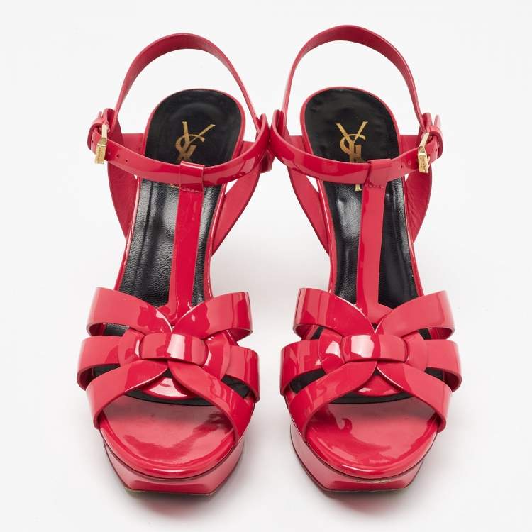 Pre Owned Saint Laurent Pink Patent Leather Tribute Sandals Size 39