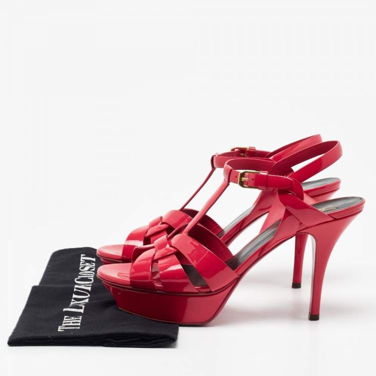 Pre Owned Saint Laurent Pink Patent Leather Tribute Sandals Size 39